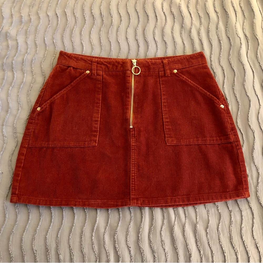 Topshop Front Zip Corduroy Mini Skirt - Size 10